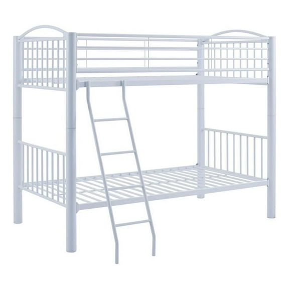 Linon Heavy Metal Twin Over Twin Bunk Bed Attached Ladder in White