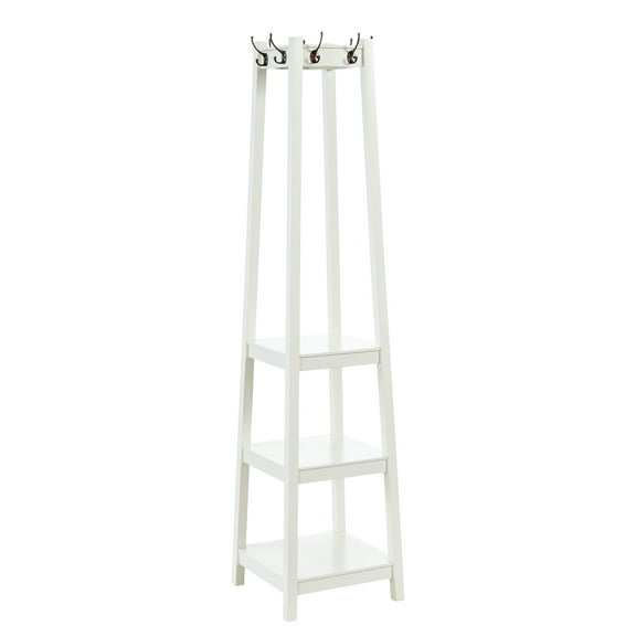 Linon Helena Mid-Century Tapered Square Coat Rack with Shelves, White