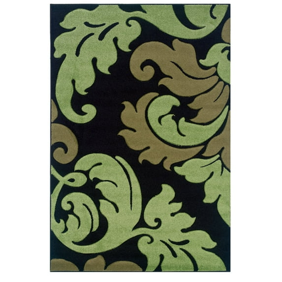 Linon Home Décor Corfu Area Rug Collection, Black and Green, 5' x 7.7"
