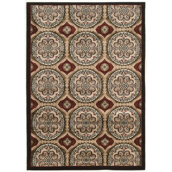 Linon Home Décor Elegance Area Rug Collection, Beige and Burgundy, 5' x 7.25'