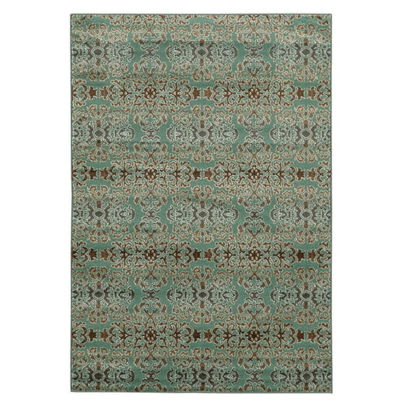 Linon Home Décor Elegance Area Rug Collection, Turquoise and Brown, 5' x 7'3"