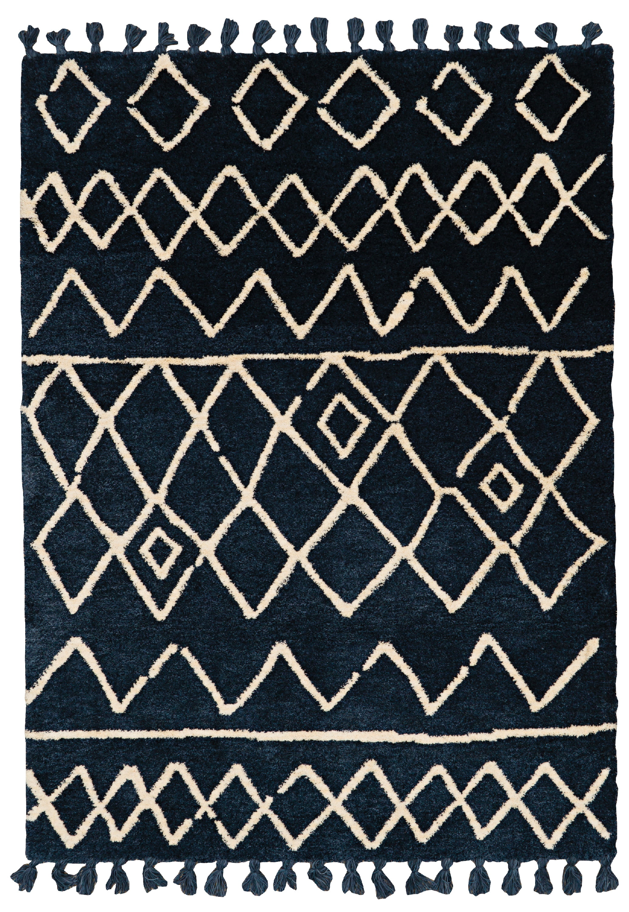 Marrakech Zag Blue 8x10 Indoor Shag Rug Soft Microfiber with Tassels