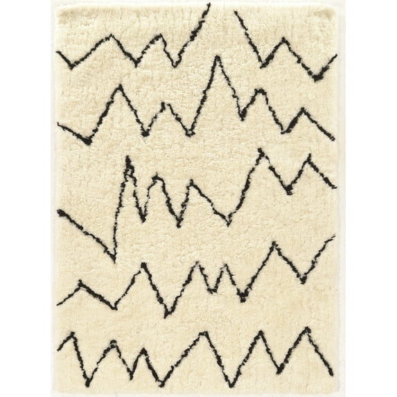 Linon Home Décor Morocco Shaggy Area Rug or Runner Collection, Ivory and Black, 2' x 3'