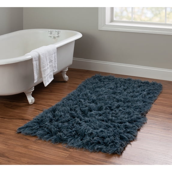 Contemporary Home Living 2.5' x 4.25' Handwoven Shag Wool Rectangular Area Throw Rug - Denim Blue