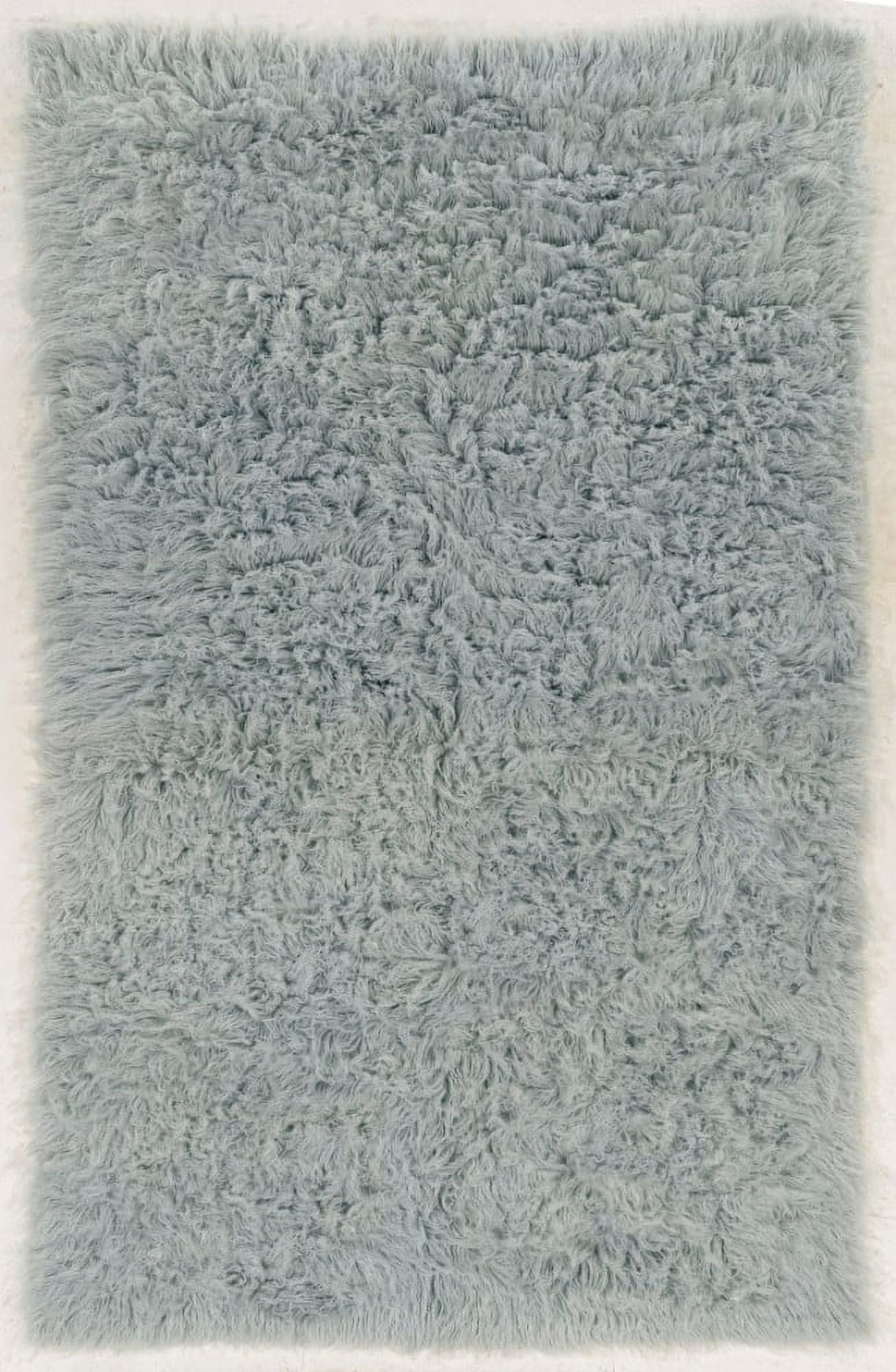 Light Grey Rectangular Handmade Wool Shag Rug