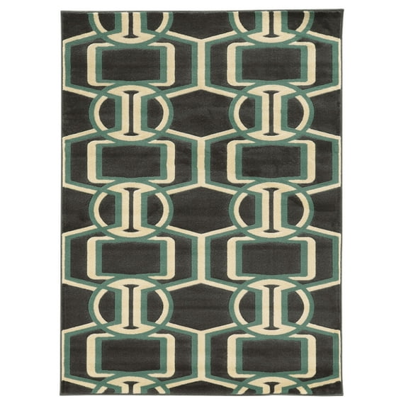 Linon Home Décor Roma Area Rug Collection, Chocolate and Turquoise, 5.25' x 7'
