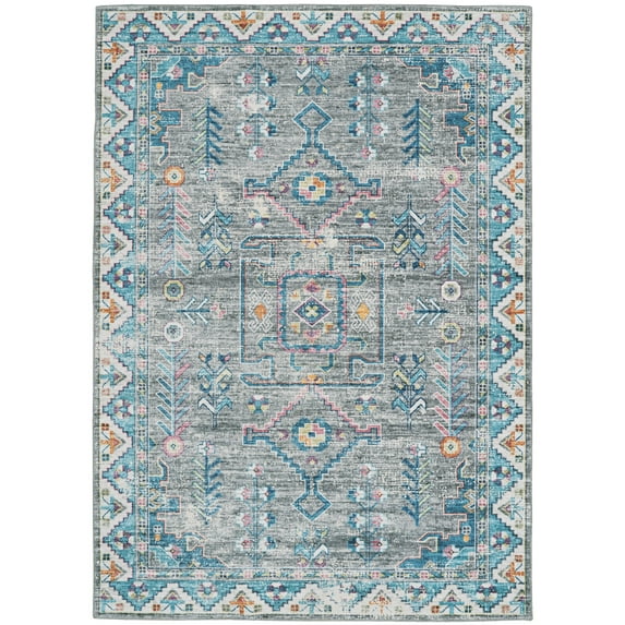 Linon Home Décor Washable Barron Area Rug or Runner Collection, Gray and Green, 2' x 3'