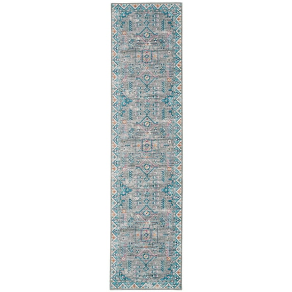 Linon Home Décor Washable Barron Area Rug or Runner Collection, Gray and Green, 2' x 8'