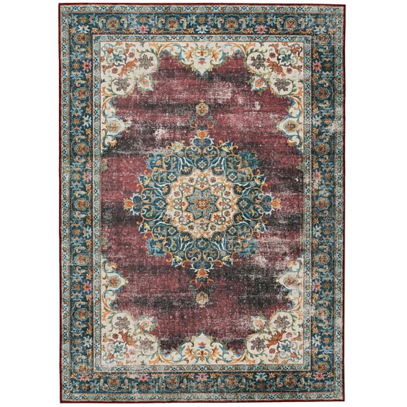 Linon Home Décor Washable Bryant Area Rug or Runner Collection, Ivory and Burgundy, 3' x 5'