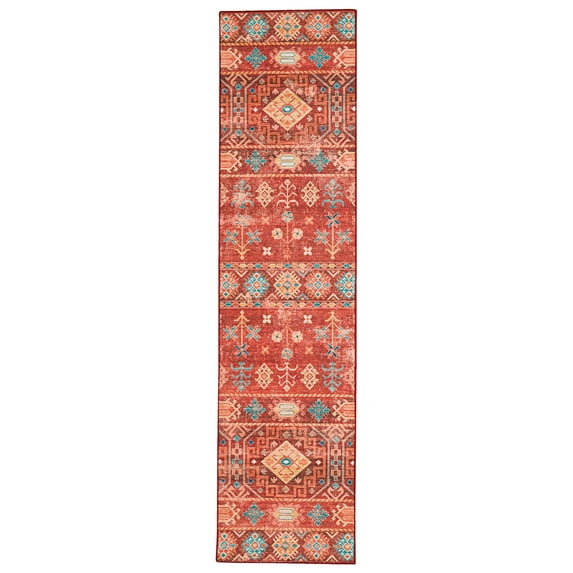 Linon Home Décor Washable Devlin Area Rug or Runner Collection, Red and Ivory, 2' x 8'