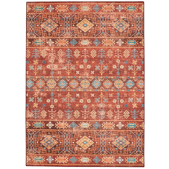Linon Home Décor Washable Devlin Area Rug or Runner Collection, Red and Ivory, 3' x 5'