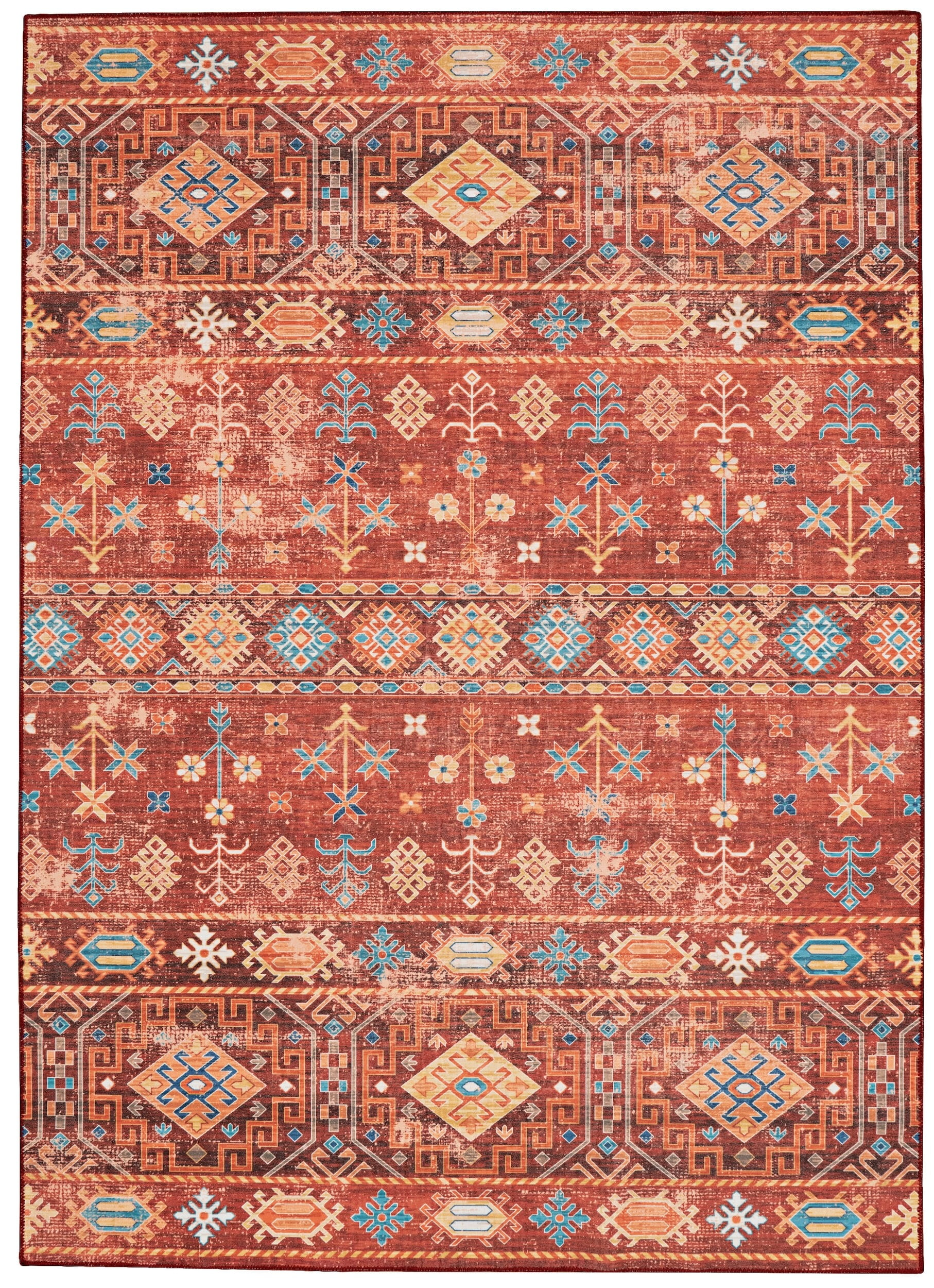 Devlin Red and Ivory Synthetic Washable 5' x 7' Area Rug