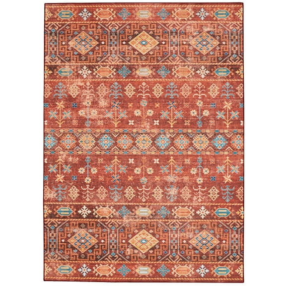 Linon Home Décor Washable Devlin Area Rug or Runner Collection, Red and Ivory, 5' x 7'