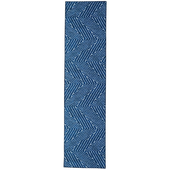 Linon Home Décor Washable Fuller Area Rug or Runner Collection, Blue and Ivory, 2' x 8'