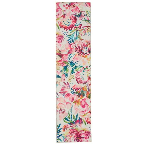 Linon Home Décor Washable Julian Area Rug or Runner Collection, Raspberry and Ivory, 2' x 8'