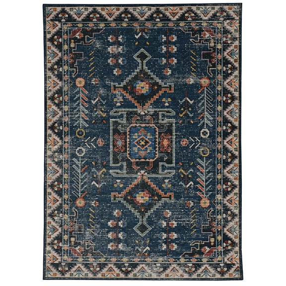 Linon Home Décor Washable Larson Area Rug or Runner Collection, Navy and Ivory, 2' x 3'