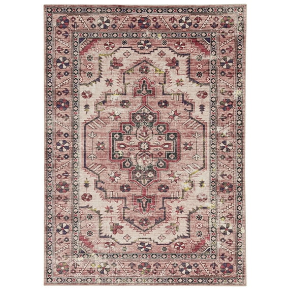 Linon Home Décor Washable Marcie Area Rug or Runner Collection, Ivory and Pink, 5' x 7'