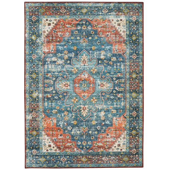 Linon Home Décor Washable Markum Area Rug or Runner Collection, Teal and Rust, 2' x 3'