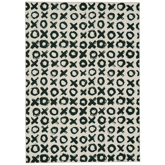 Linon Home Décor Washable Maybell Area Rug or Runner Collection, Ivory and Black, 2' x 3'