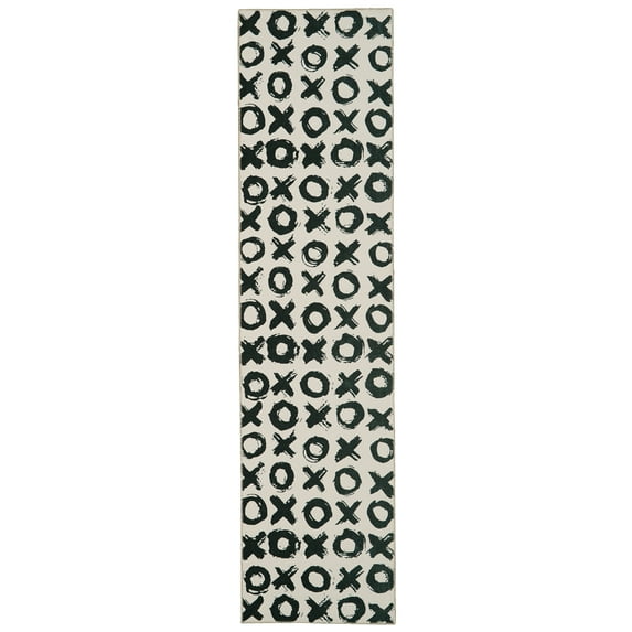 Linon Home Décor Washable Maybell Area Rug or Runner Collection, Ivory and Black, 2' x 8'