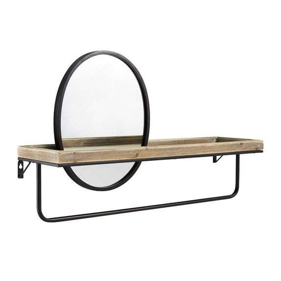 Linon Lila Center Mirror Wood and Metal Wall Shelf in Black