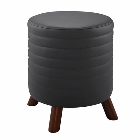 Linon Home Decor 18.12 x 17.75 x 17.75 in. Rivard Round Faux Leather Stool, Gray