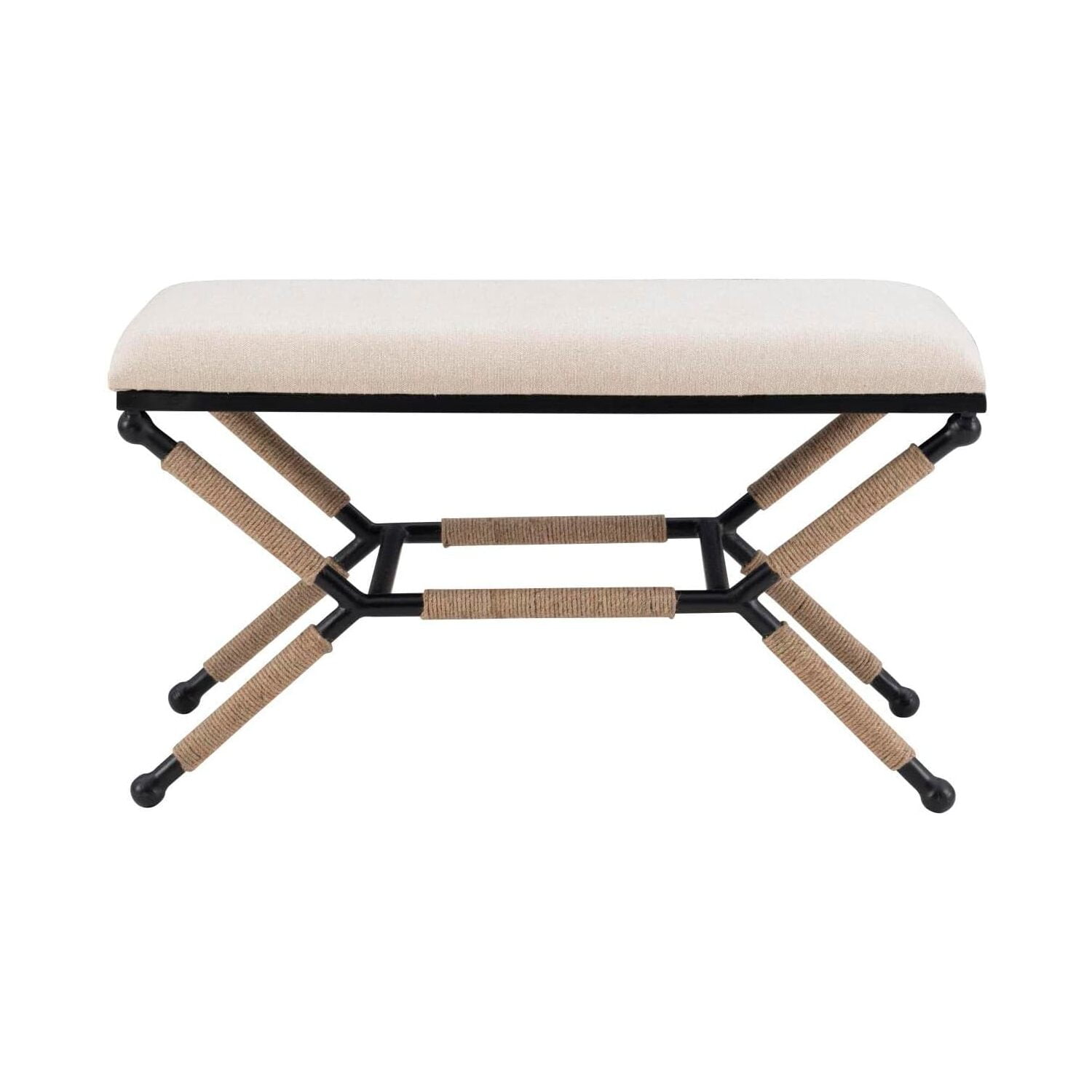 Ashburn Natural Linen Campaign Bench with Black Metal Legs