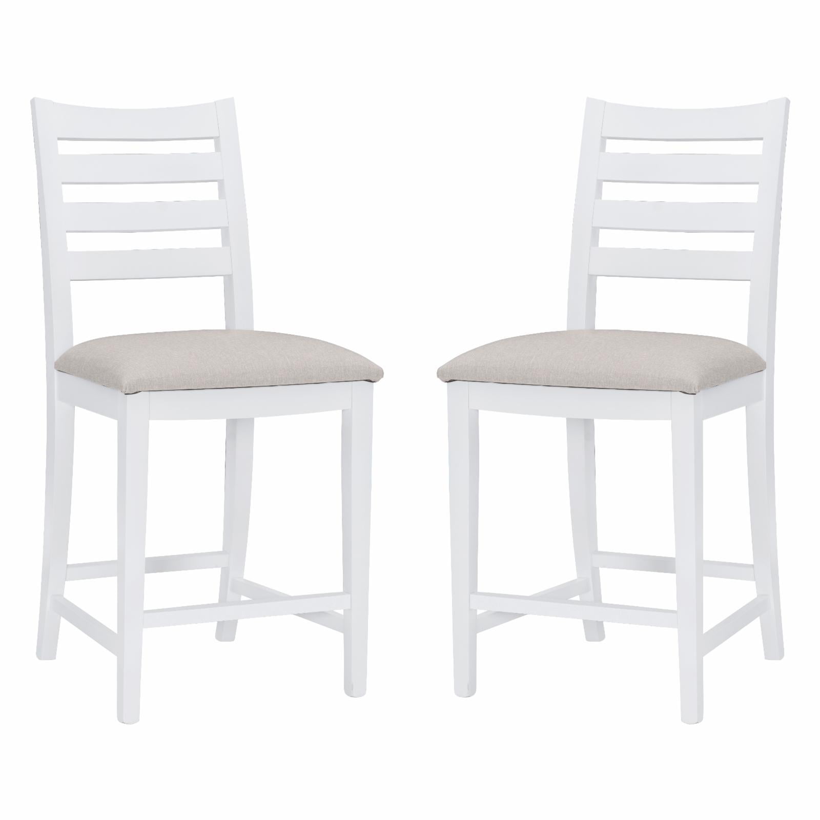 Set of 2 Off-White Upholstered Ladder Back Counter Stools