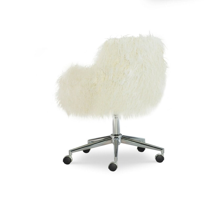 Linon Home Decor Amber Off-White Faux Fur Office Chair