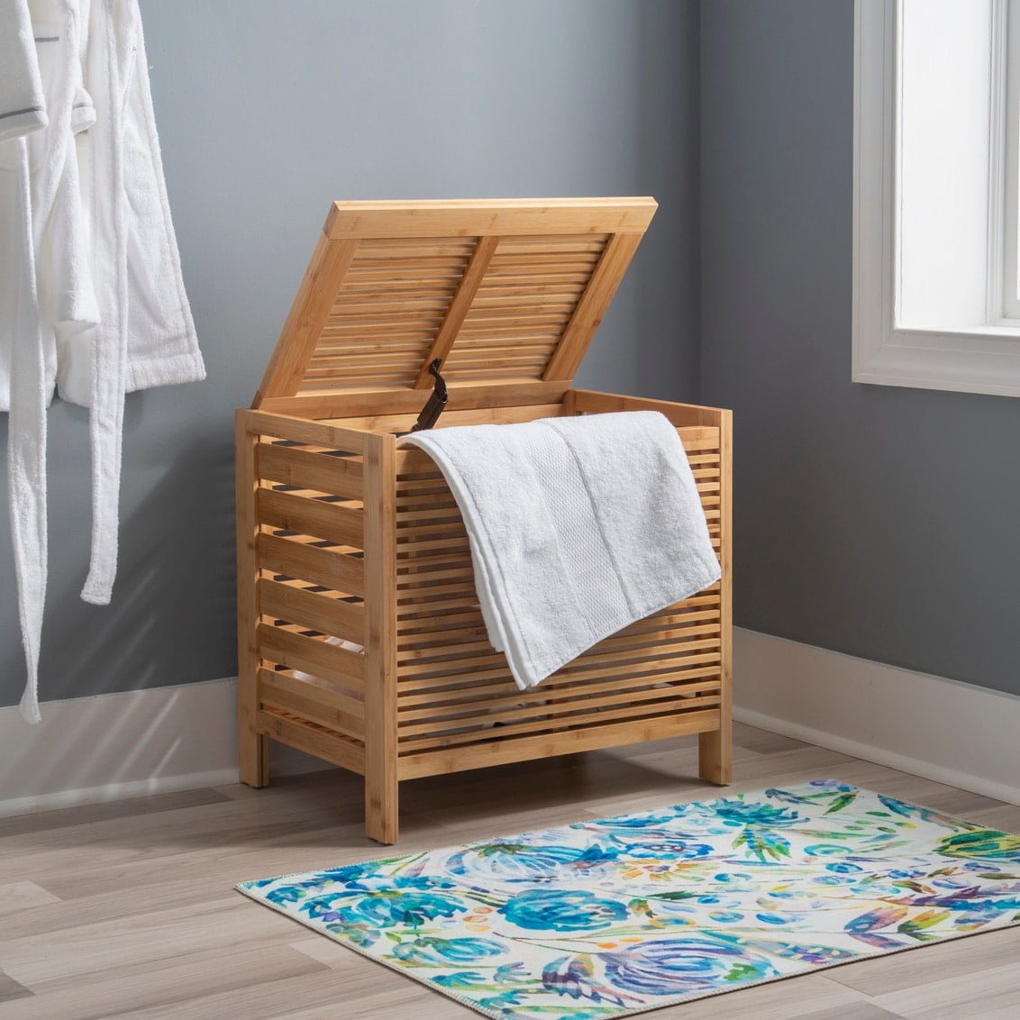 Natural Bamboo Upright Hamper with Lid for Kids