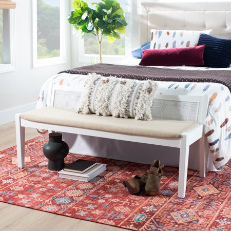 Linon Home Decor Buford Solid Wood Cane Bench White