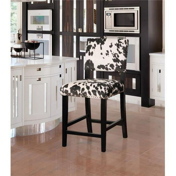 Linon Home Decor Clayton Black Cow Print Counter Stool - Black - Counter Height