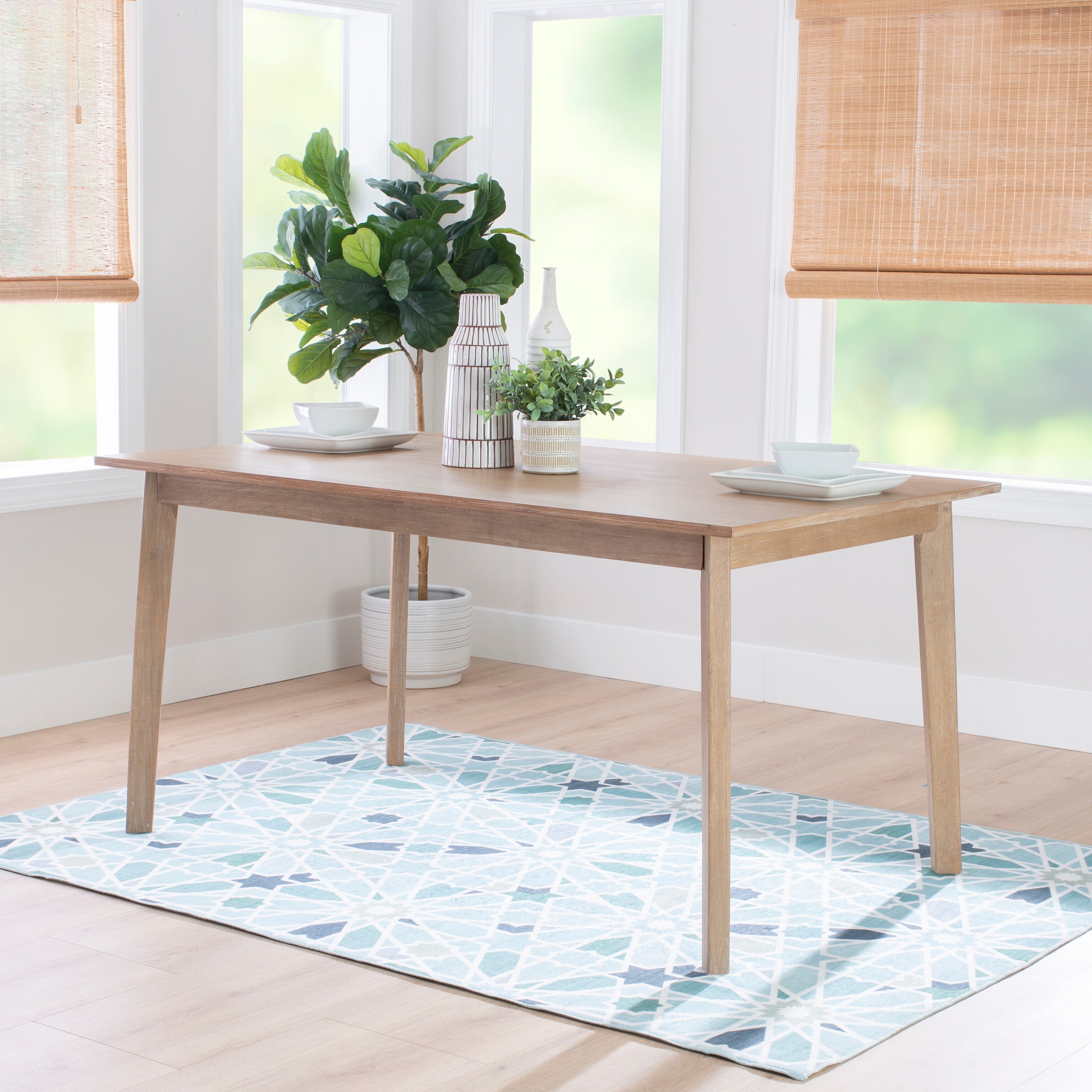 Natural Rubberwood Midcentury Modern 60-inch Dining Table