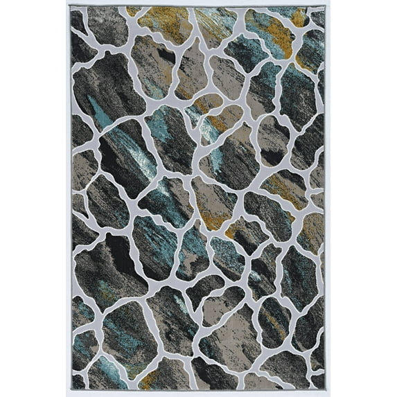 Linon Home Decor Elixir Area Rug Collection, Gray and Turquoise, 8' x 10'6"