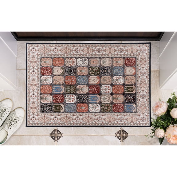 Contemporary Home Living 2.25' x 3.25' Rectangular Floral Botanical Area Throw Rug - Black and Cream