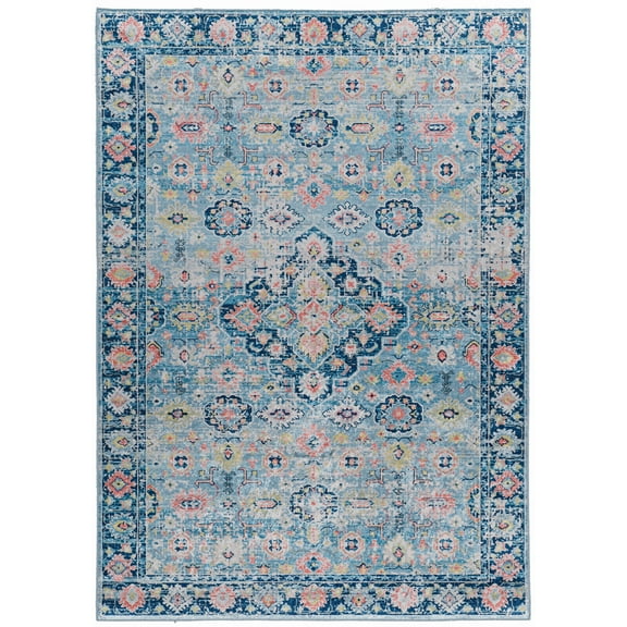 Linon Home Decor Emerald Area Rug Collection, Blue and Ivory, 5' x 7'