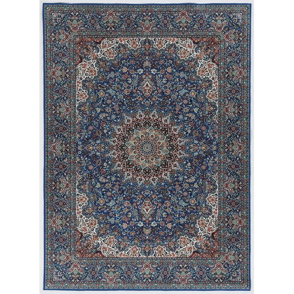 Linon Home Decor Emerald Area Rug Collection, Blue and Ivory, 6'7" x 9'7"