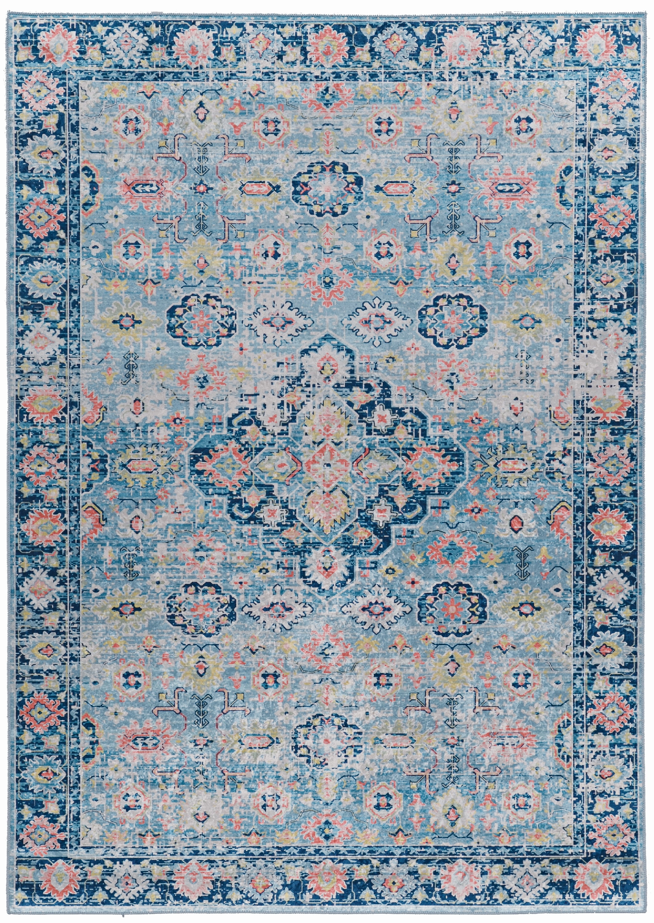 Sophisticated Timeless Blue Silk-Inspired Easy Care Rug 6'7" x 9'7"