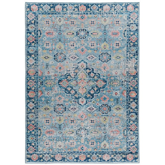 Linon Emerald Navy & Ivory 6.7x9.7 Area Rug