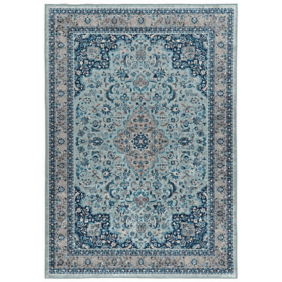 Linon Emerald Blue & Ivory 6.7x9.7 Area Rug