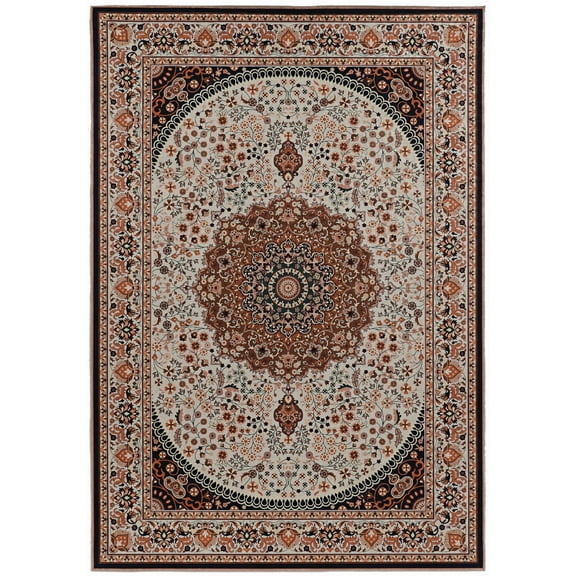 Linon Home Decor Emerald Area Rug Collection, Cream and Copper, 5' x 7'