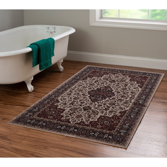 Contemporary Home Living 3.25' x 5' Ornate Medallion Area Throw Rug - Cream and Red