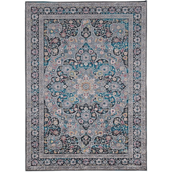 Linon Emerald Gray and Teal, 6'7" x 9'7" Area Rug