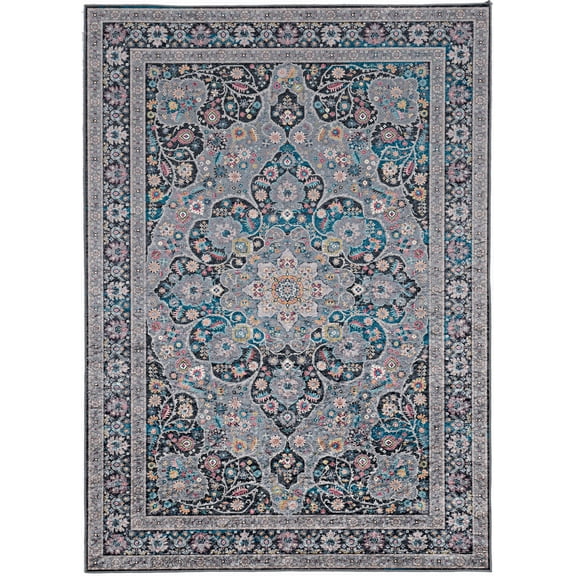 Linon Emerald Gray and Teal, 6'7" x 9'7" Area Rug
