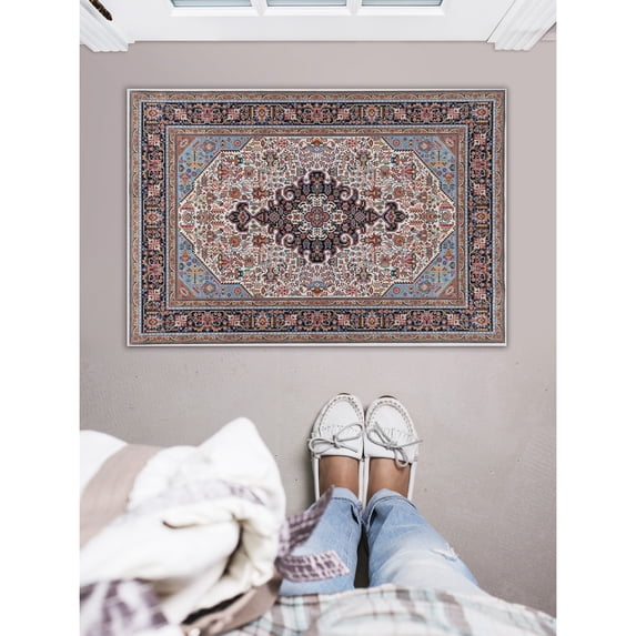 Contemporary Home Living 2.25' x 3.25' Angular Floral Area Throw Rug - Cream and Blue
