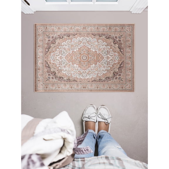 Contemporary Home Living 2.25' x 3.25' Medallion Rectangular Area Throw Rug - Cream and Red