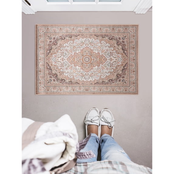 Contemporary Home Living 2.25' x 3.25' Medallion Rectangular Area Throw Rug - Cream and Red