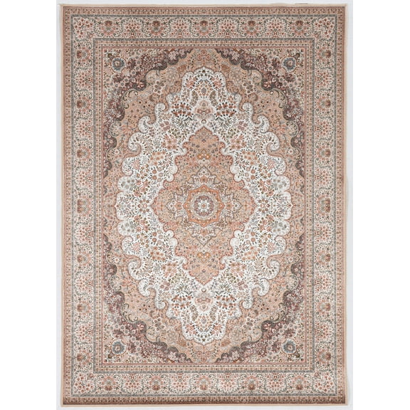 Linon Home Decor Emerald Area Rug Collection, Ivory and Gold, 6'7" x 9'7"