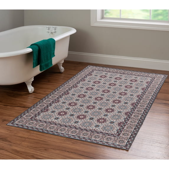 Contemporary Home Living 3.25' x 5' Floral Rosette Medallions Area Throw Rug - Cream and Raspberry
