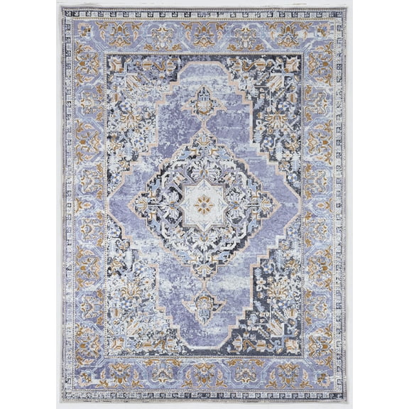 Linon Home Decor Emerald Area Rug Collection, Lavender and Gray, 5' x 7'
